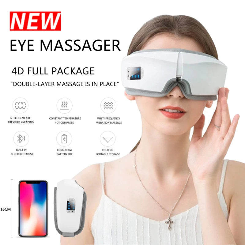Eye Massager with Heat, Heated Eye Mask with Bluetooth Music, Face Massager, Eye Care Gift for Women, Eye Mask for Relax Eye, Reduce Eye Strain, Gifts for Mom/Dad